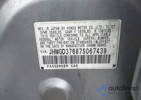 2007 Honda Fit Sport from USA, damaged, VIN JHMGD37687S067439